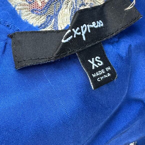 Express Y2K Silk Embroidered Floral Lace Slip Mini Dress Size XS Blue Fairy - Picture 7 of 7